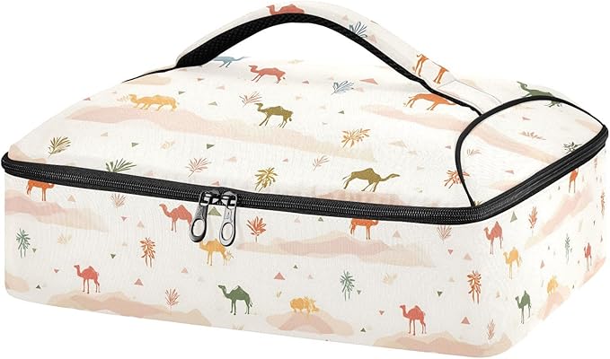 Casserole Carrier Camel PatternInsulated Casserole Carrier for Hot or Cold Food Thermal Lunch Tote for Potluck Parties Picnic Beach Fits 9 x 13 Inches Baking Dish