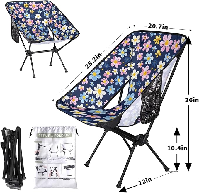 Honeybaby Folding Camping Chair Beautiful Floral Camping Chairs Lightweight Portable Chair Outdoor Foldable Chairs for Camping Travel Picnic Beach Hiking