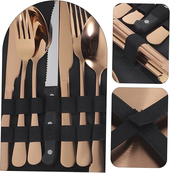 Ciieeo 1Set Outdoor Stainless Steel Tableware with Elegant Finish and Storage Bag for Camping Picnics and Adventures