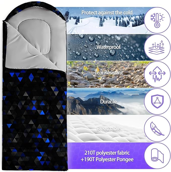 Sleeping Bags for Adults and Kids3D Printing Camping Sleeping Bag for Girls Boys Lightweight Waterproof Cold/Warm 3-SeasonOutdoor Travel with Compression Bags
