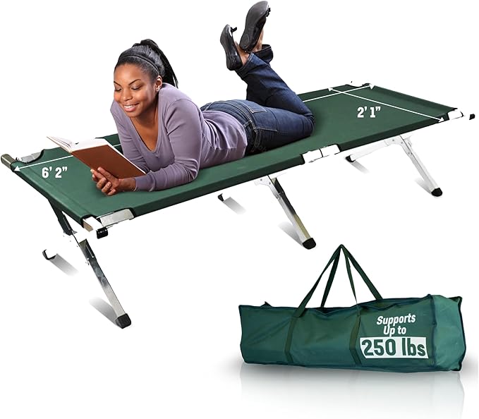 Kemp USA Aluminum Military and Camping Portable Folding Cot Stretcher Green