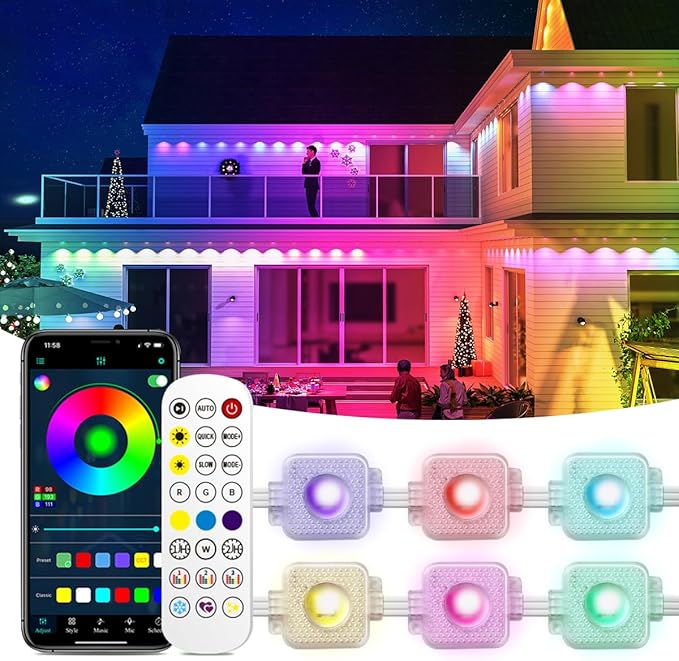 Permanent Outdoor Light50ft with 30 LED Eaves LightsSmart RGB Outdoor Lights with 75 Scene ModesIP67 Waterprooffor Halloween DecorationsChristmasPartywith App and Remote