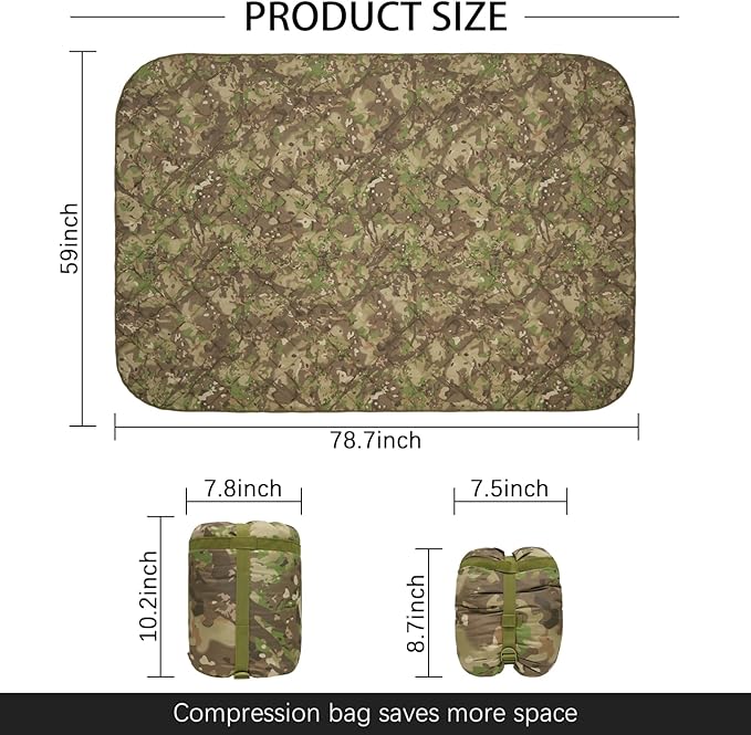 LOOGU Camo Blanket Waterproof Insulation Poncho Liner for Outdoor Camping Hiking Hunting Survival Backpacking Picnicking
