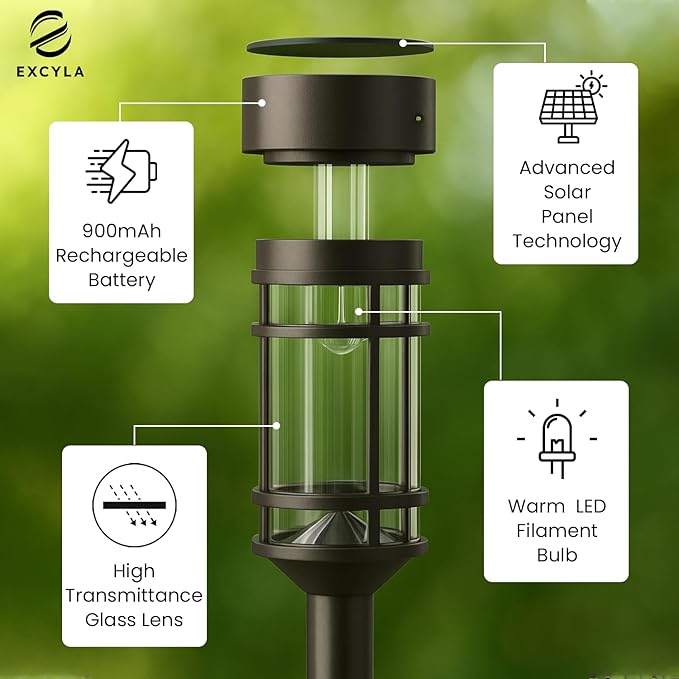 Solar Pathway Lights| Outdoor Garden Lights | Waterproof &amp Weather-Resistant | Energy-Efficient with High Transparency Glass | Durable &amp Elegant Design| High Impact Resistance| Pack of 8