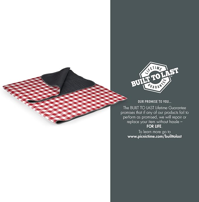PICNIC TIME Coca-Cola Emoji Blanket Tote Picnic Blanket Folding Outdoor Beach and Camping Blanket with Carry Tote and Zipper Pocket Water Resistant Fleece (Red and White Gingham with Gray Flap)
