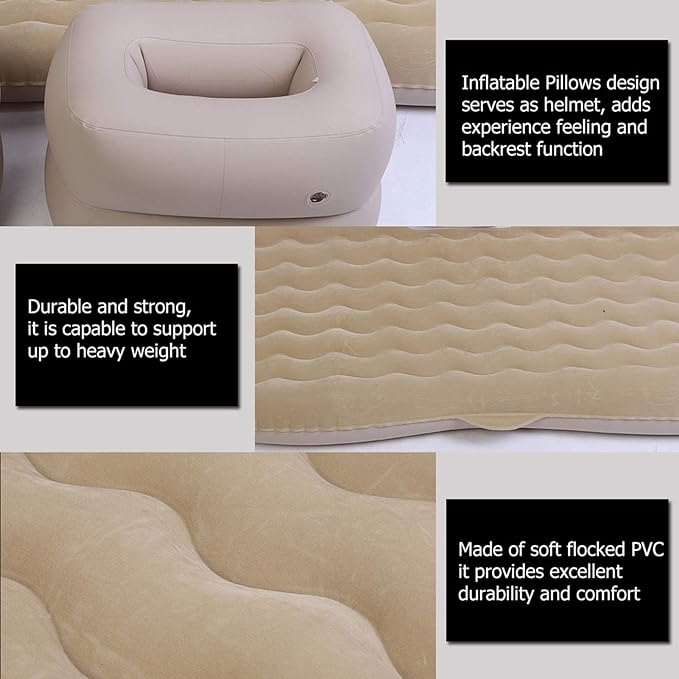 Inflatable Bed Mattress Indoor/Outdoor Camping Travel Air Cushion for Rest Sleep Travel Camping(Beige)
