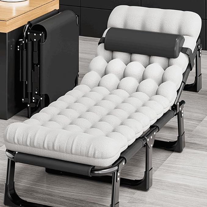 Oxford Cloth Camping Cot 4-Position Folding Chaise Lounge Chair Portable Folding Bed with Thick Mattress Lightweight Tent Cot