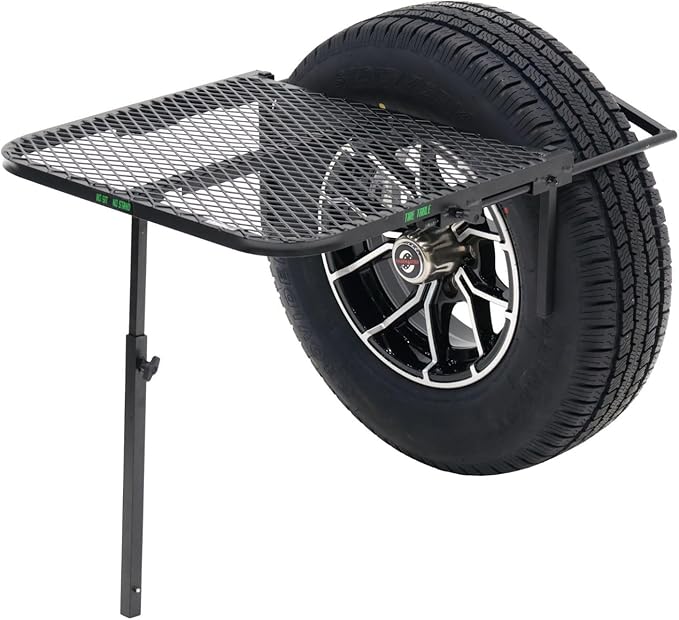 Tire Table Medium Steel Camping Table for Camp Travel Tailgating and Outdoor Work | Easily Holds 50 Pounds | Powder Coated Finish | No Tool or Hitch Required for Installation | 29 x 23 x 1.5