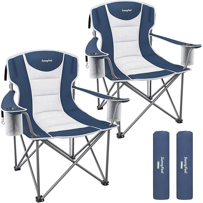 SUNNYFEEL Oversized Camping Chair 2 Pack for Big &amp Tall Adults Heavy Duty Folding Camp Chair Supports 500 lbs High Back Lawn Chair with Cup Holder Portable Outdoor Chair for Camping Fishing &am