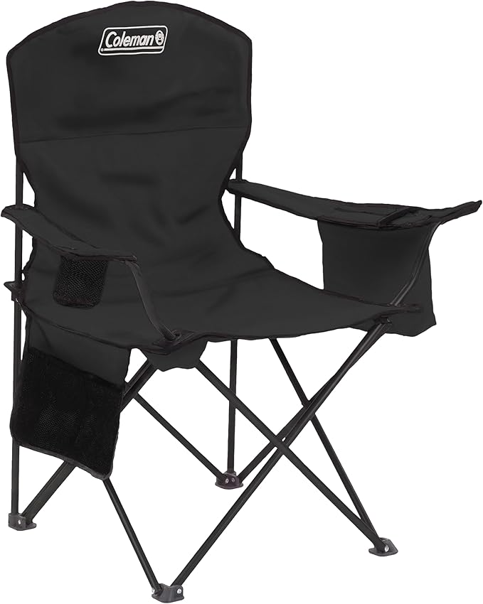 Coleman Portable Camping Chair with 4-Can Cooler Cushioned Seat &amp Back with Side Pockets &amp Cup Holder Carry Bag Included Great for Camping Tailgating Firepits Patio &amp More