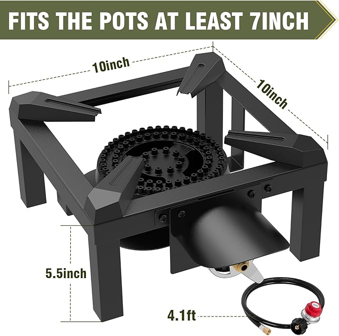 BESTFIRE Propane Burner 100000 BTUs High Pressure Single Propane Stove - Heat Shield and Guard 4.1ft Adjustable Hose with Regulator Gas Stove for Outdoor Cooking Turkey Fry Seafood Boil