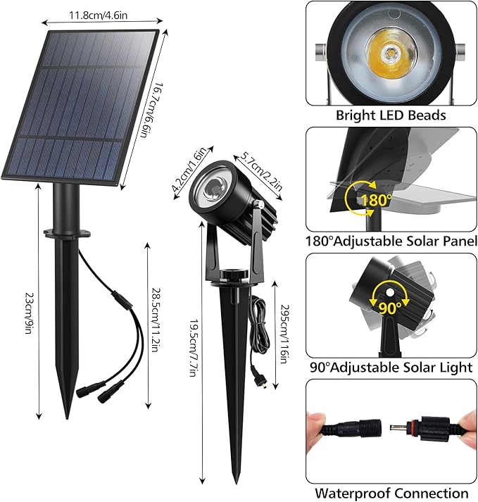 T-SUN Blue Solar Spotlights 2-in-1 Outdoor Waterproof Solar Landscape Spotlights for Garden Yard Paito Festival Decor(Blue)