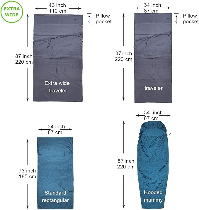 Browint Silk Sleeping Bag Liner Silk Sleep Sack Extra Wide 87x43 Lightweight Travel Sheet for Hotels More Colors for Option Reinforced Gussets
