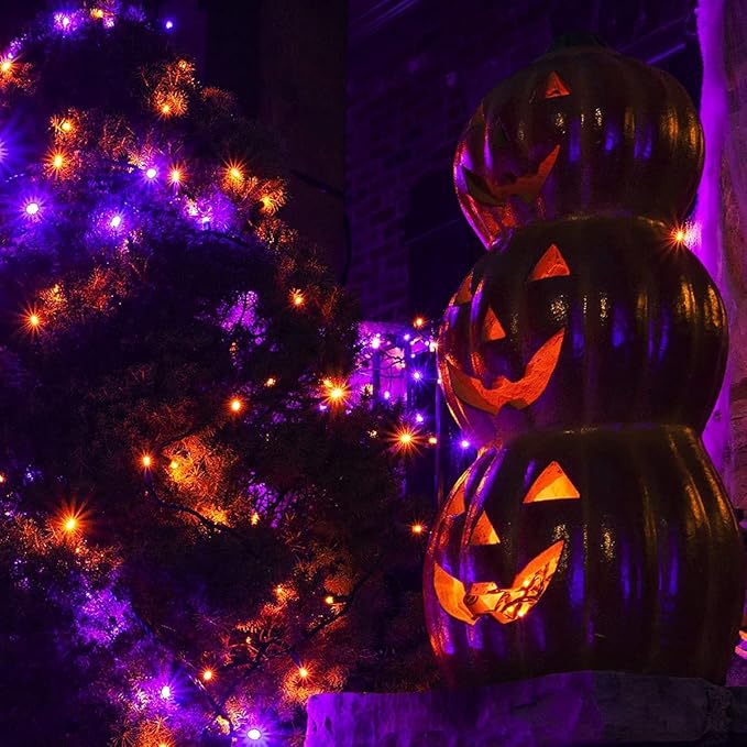 kemooie 500 LED Halloween Lights 164FT 8 Lighting Modes Plug in Waterproof Fairy Lights for Outdoor Tree Party Garden Balcony Halloween Decorations (Purple and Orange)