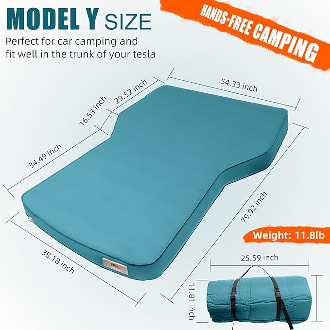 Tesla Camping Air Mattress with Foam Ultra Thick 4 Self Inflating Sleeping Pad with Electric Pump for Model Y R-Value 9.5 Insulated Car Camping Mattress Pad for All Seasons