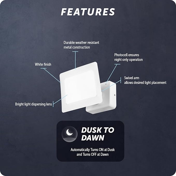 GLOBE Electric 50W White Super Bright 6000 Lumens Hardwired Automatic Dusk to Dawn Outdoor Integrated LED Flood Light Security Light Spotlight Outside House Lights