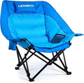 Outdoor Oversized Camping Chair Heavy Duty Support 500 LBS for Adults Portable Folding Wide Lawn Chair with Headrest Support and Cup Holder Low Camping Chair for Fishing Garden Blue