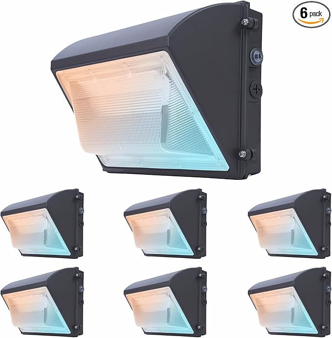 150W LED Wall Pack Light with Photocell 6Pack 4000/5000/6500K 3CCT 80/100/120/150W Selectable Commercial and Industrial Outdoor LED Wall Lights for Parking Lot Warehouses 100-277V ETL Listed