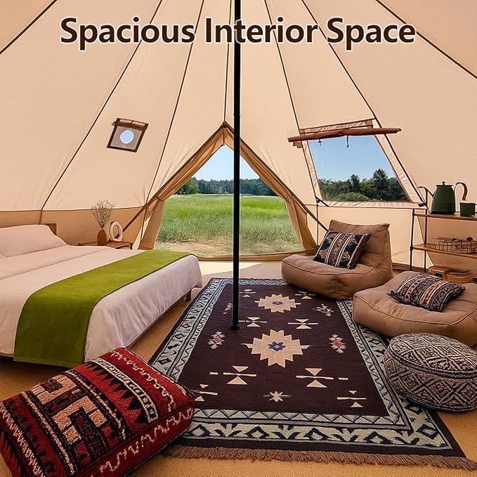 Bell Yurt Tent Waterproof Luxury 4 Season Hot Tent with Stove Jack/Air Conditioner Vents/2 Skylight for Family Outdoor Camping Oxford Glamping Tents for All Year Living
