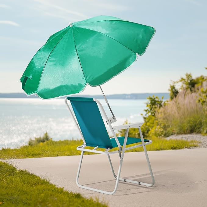 Beach Chair with Umbrella Outdoor Folding Camping Chairs for Adults Lightweight Portable Camp Chairs for Travel Picnic Concert Poolside Park Fishing Backyard Outdoor ActivitiesMint Green