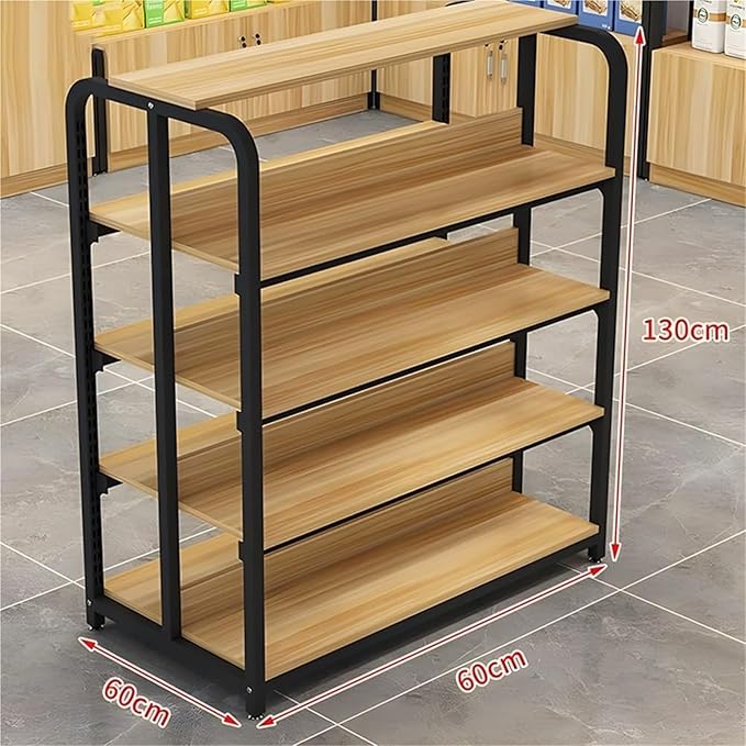 Fangool Commercial Supermarket ShelfCandy Display Rack Supermarket Shelves Center Island Cabinet Garage Shelving Heavy Duty for Stores Supermarkets Drugstores Garages(Black-a60x60x130 cm)