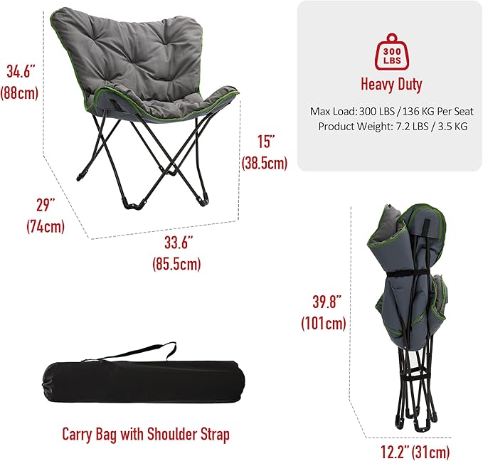 SunnyFeel Oversized XL Padded Camping Chair Outdoor Butterfly Chair Portable Folding Large Camp Lounge Chairs Padded Living Room Indoor Chairs Lawn Chairs for BeachTailgatingSport EventsPicnic