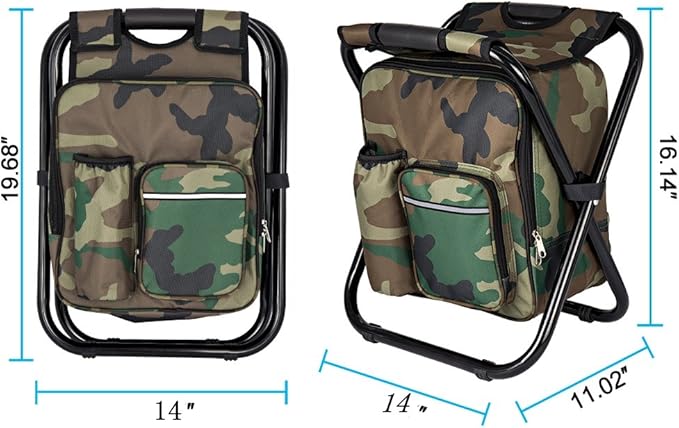 Bright starl Multifunction Folding Cooler and Stool Backpack Hiking Camouflage Seat Table Bag Camping Gear for Outdoor Indoor Fishing Travel Beach