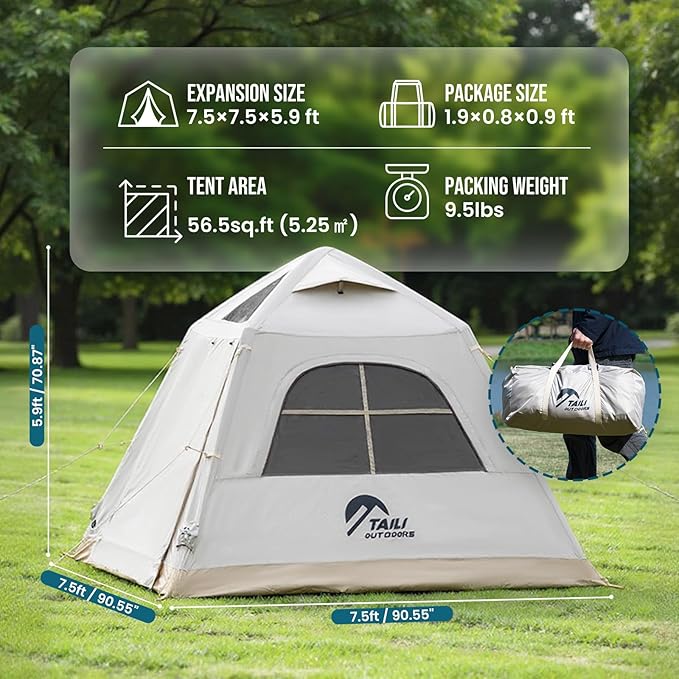 TAILI Inflatable Blow Up Tent for Camping with Hand Pump for 3/4/6 Person Easy Setup Outdoor Inflatable Oxford Waterproof Air Tent House for Family Camping Adult