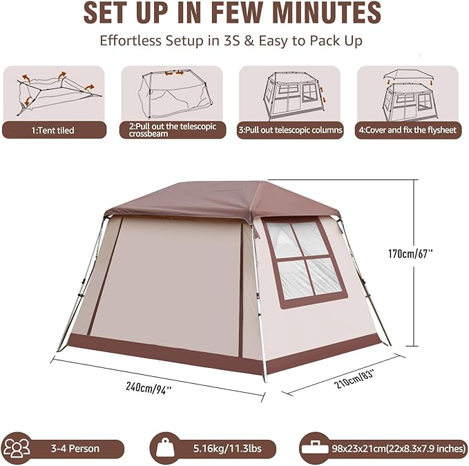Chihee Camping Tents Freestanding Tent Family Cabin Tent with Awning Porch 2 Doors 3 Mesh Windows Easy Instant Set upUltra Strong Frame Height up to 67 Spacious Great ViewsStargazing at Night