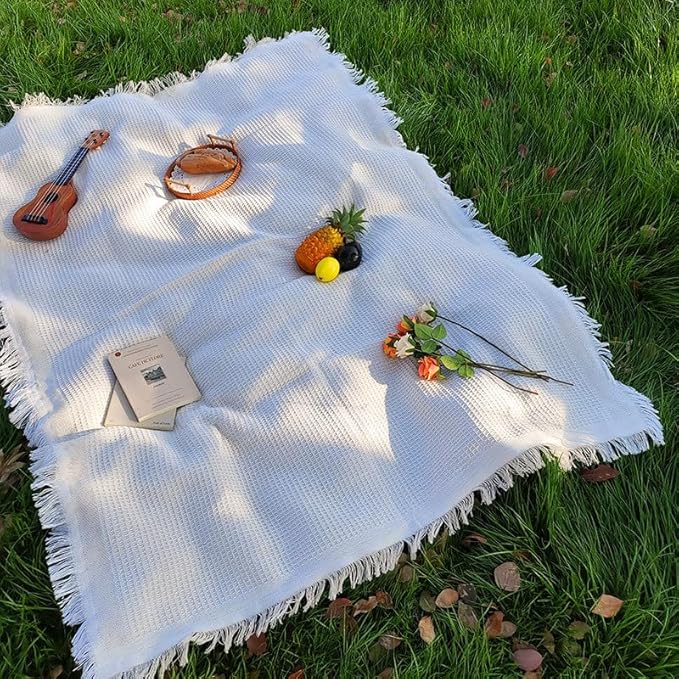70x 70 Picnic Blanket Extra LargeLayer Outdoor Blanket for 5 to 7 AdultsCamping Grass Lawn Park Accessories Cute Couple Gifts Ideas Wedding Registry for Camping Park Beach (Cream)