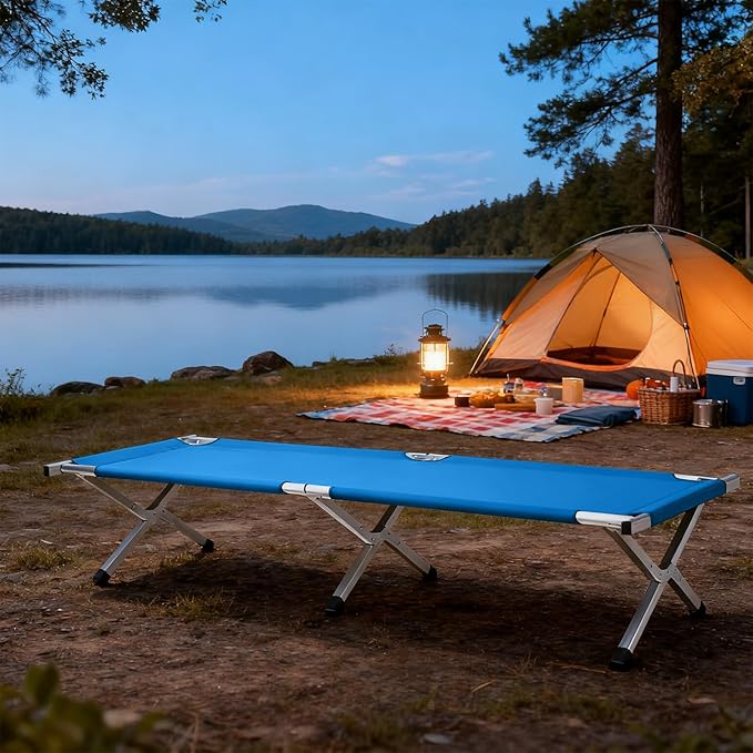 HOMSUPPLIE'S Folding Camping CotOutdoor Portable Camp Bed Sleeping Cots with Carry Bag (Blue)