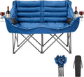 Double Camping Chair for Adults 2 Person Loveseat Camping Chair with Cup &amp Wine Glass Holder Portable Padded Double Folding Lawn Chair for Outdoor Camp Picnic Sports Support 500LBS (Blue)