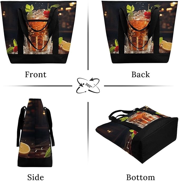 Insulated Shopping BagLarge Reusable Cooler Bags Classic Cocktail Printed Foldable Shopping BagTravel Waterproof Shoulder Bag