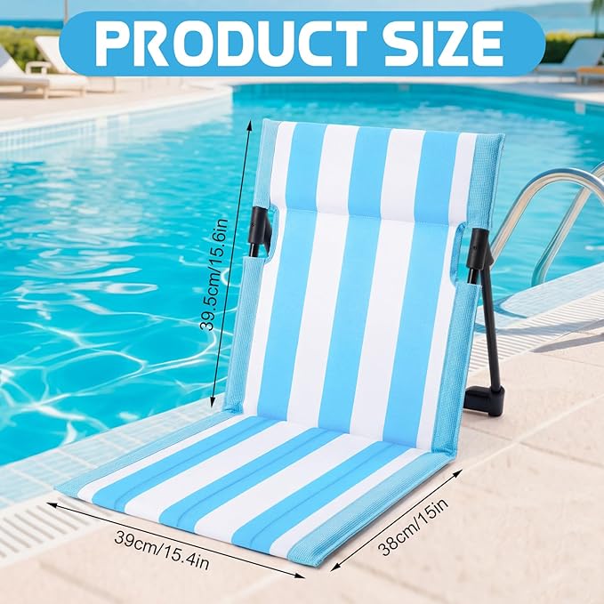 Karenhi 2 Pcs Stripes Foldable Pool Chairs Portable Folding Beach Chairs for Edge of Pool Portable Flip Poolside Chair for Adult Summer Traveling Camping Picnic Lawn (Blue and White)