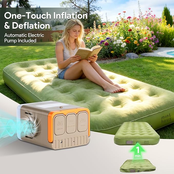Minthouz Self Inflating Sleeping Pad with Electric Pump One-Click Inflate/Deflate 1-2 Mins 9.8 Ultra-Thick Camping Sleeping Pad for Car Travel Tent