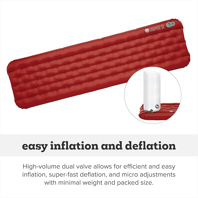 Big Agnes Rapide SL - Insulated Sleeping Pad Ultralight All Season Compact Backpacking and Hiking Pumphouse Sack Included Orange 40X72 Double Wide
