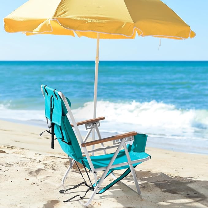 Folding Beach Chair 4-Position Recline Portable Beach Chair Lightweight 8.8 lbs 265 lbs Capacity Durable Steel &amp Oxford with Backpack Straps for Camping Outdoor