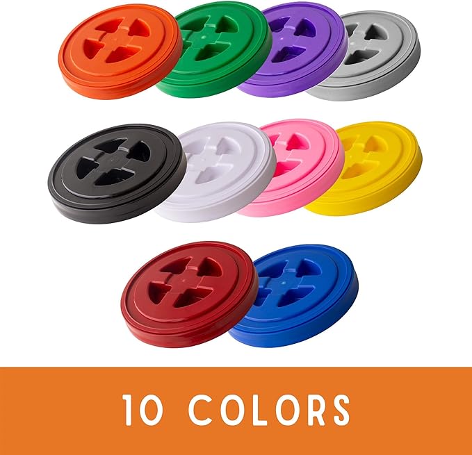 Smart Seal Replacement Lid - 10 Pk Multi Color - Easy Screw On Container Lid for 3.556 &amp 7 Gallon Buckets - Food Grade Industrial Storage Wood Pellets Cat &amp Dog Food More