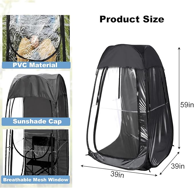Portable Pop Up Sports Tent for 1 Person - 10 Second Instant Shelter with Clear View Wind &amp Rain Protection for Outdoor Games Fishing Camping Lightweight &amp Easy Carry