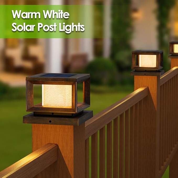 Mlambert 10 Pack Solar Post Lights Outdoor Waterproof Fence Cap Lights for Deck 4x4 6x6 Wooden Vinyl Outdoor Light with Shinning Effect Brown