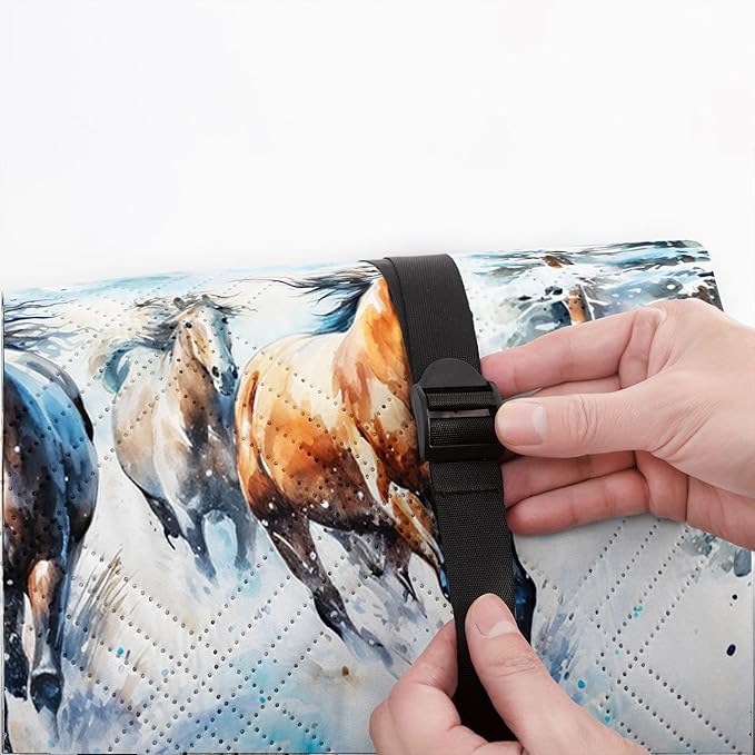 Outdoor Picnic Blanket Portable Ultrasonic Waterproof Picnic 3D Horse Printed Camping Beach Mat for Sand and Wet Grass Hiking (3D Horse L