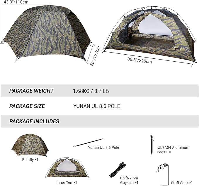 Camping Tent CAMO Backpacking Tent Scout Portable Ultralight 3 Season Tent Waterproof for 2 Person Hiking Mountaineering Trekking