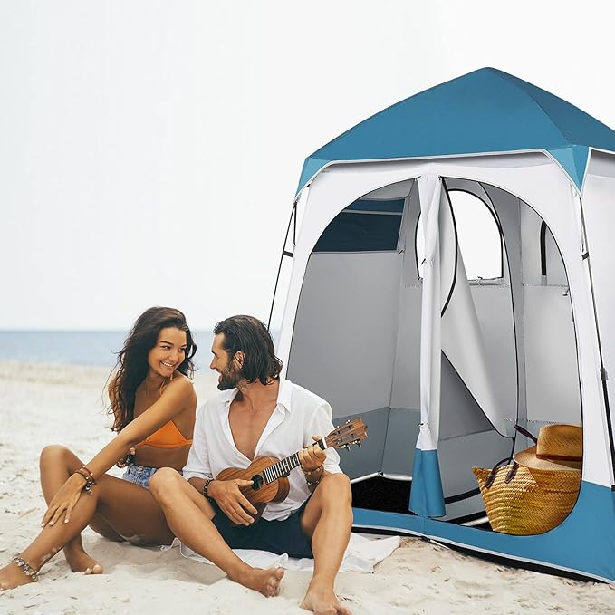 Vasitelan 2 Room Shower Tent 7.5 FT Instant Pop Up Shelter with Carrying Bag Privacy Changing Room Tent for Portable Toilet Easy Setup Perfecr for Camping Dressing Outdoor or Indoor