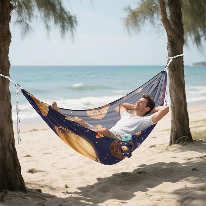 OTVEE Camping Hammock Cosmic Treat Pattern Portable Hammocks 500lb Upgraded Thickened Durable Single Hammocks with Tree Straps &amp Travel Bag for Camping Outdoor Indoor Patio Backyard
