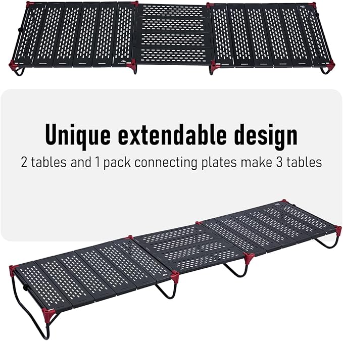 iClimb Extendable Folding Table Large Tabletop Area Ultralight Compact with Hollow Out Tabletop and Carry Bag for Camping Backpacking Beach Concert BBQ Party Three Size (Black - XL Low)