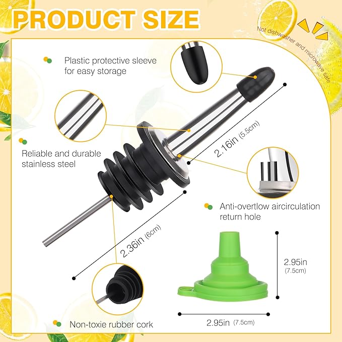Dualshine 12 Pcs Plastic Long Neck Bottles 32 oz Syrup Bottles with Liquor Pour Spout and Caps Juice Pour with Stainless Steel Bottle Pourer for LiquorSyrupJuiceBars