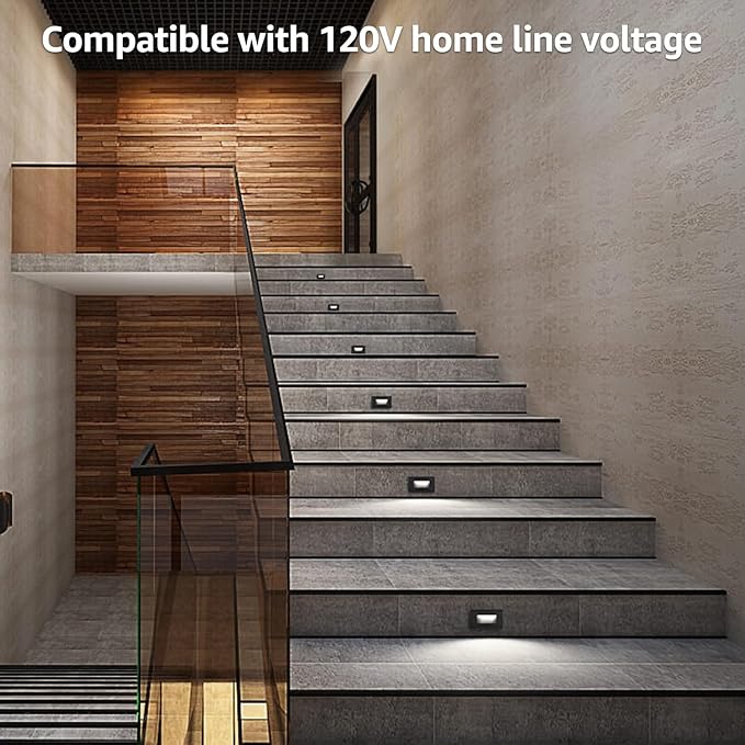 LEONLITE 12-Pack Black 5CCT 120V LED Step Lights 150LM 5%-100% Dimmable Stair Lights Indoor Outdoor Wet Location CRI90+ &amp ETL 2700K/3000K/3500K/4000K/5000K Aluminum Staircase Lights
