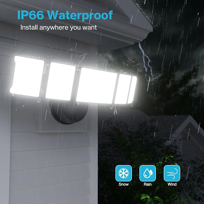 Olafus 130W Flood Light Outdoor Switch Controlled 13000LM LED Security Light IP65 Waterproof Outside Floodlight with 5 Adjustable Heads 6500K Exterior Flood Light Fixture Wired for House Yard Black