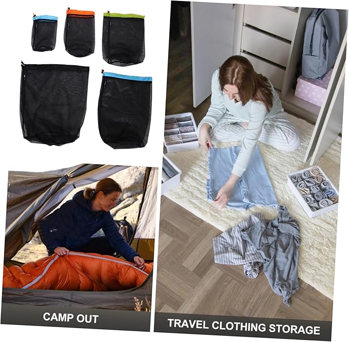 VICASKY 1 Set Reusable Polyester Mesh Storage Sack for Camp Gear Travel Clothes and Outdoor Equipment Lightweight Drawstring Bag