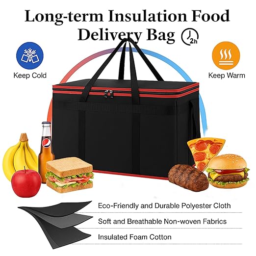 Bodaon 10-Pack Insulated Food Delivery Bag XXXL Catering/Pizza Cooler Bags Rideshare Delivery Bag Thermal Cold/Hot Styrofoam Carrier for Car/Travel/Shopping/Doordash Warmer/Frozen